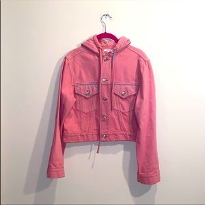 Ganni Pink Hooded Cropped Denim Jacket 